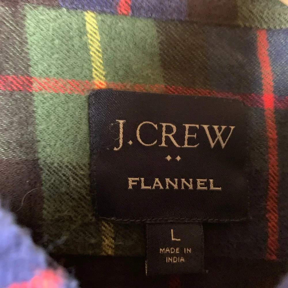 J. Crew Flannel Shirt Mens Large Green Plaid  Long Sleeve Cotton Button Up